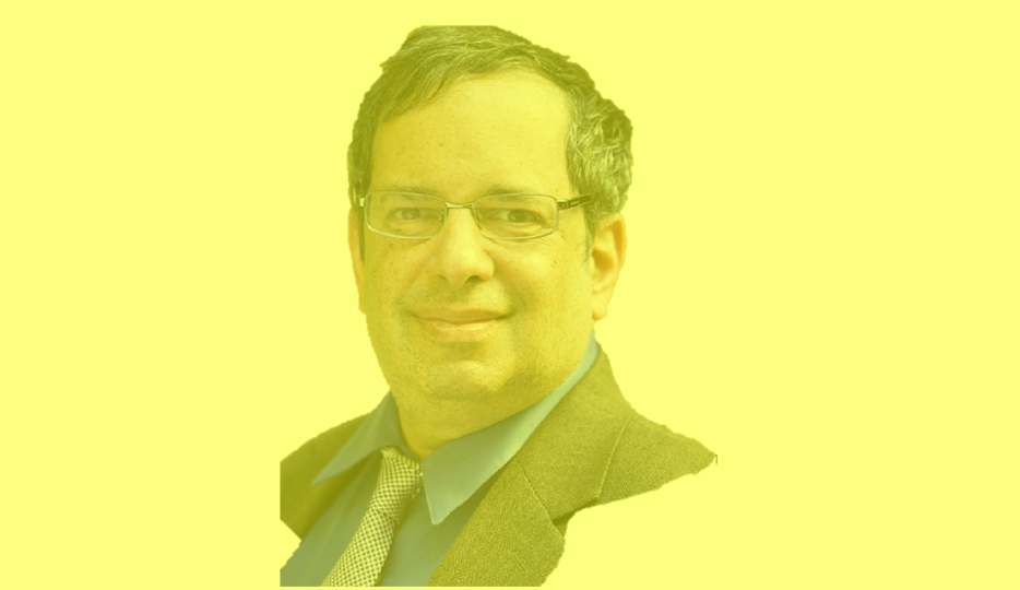Portrait image of Bob Bly the copywriter behind a transparent yellow background